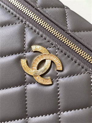 Ch*el vanity with chain shinny lambskin , strass & gold-tone metal dk grey ap4804