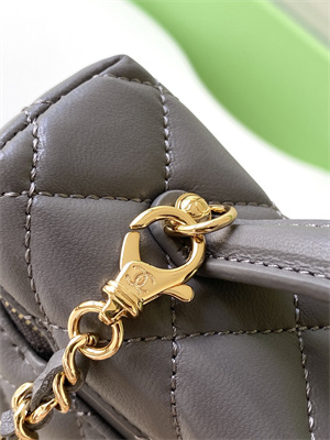 Ch*el vanity with chain shinny lambskin , strass & gold-tone metal dk grey ap4804