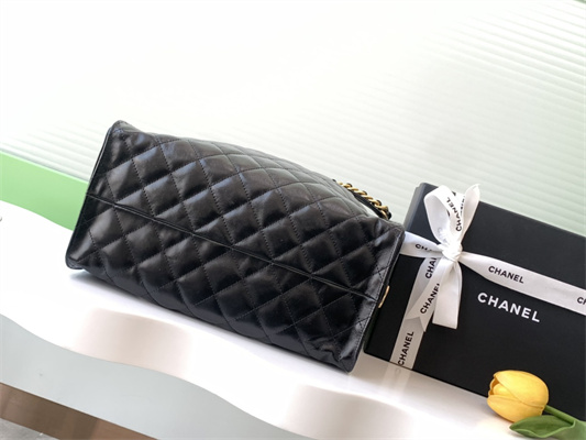 Ch*el 25 medium handbag shinny smooth calfskin gold tone metal black as5311