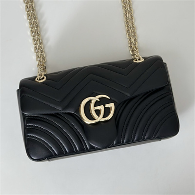 Gu.cci GG Marmont medium shoulder bag matelassé chevron lambskin leather Light gold-toned hardware Black 837267