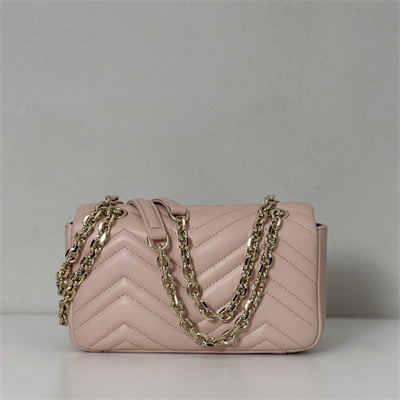 Gu.cci GG Marmont Small shoulder bag matelassé chevron lambskin leather Lt Gold toned hardware Pink Beige 837280