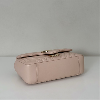 Gu.cci GG Marmont Small shoulder bag matelassé chevron lambskin leather Lt Gold toned hardware Pink Beige 837280