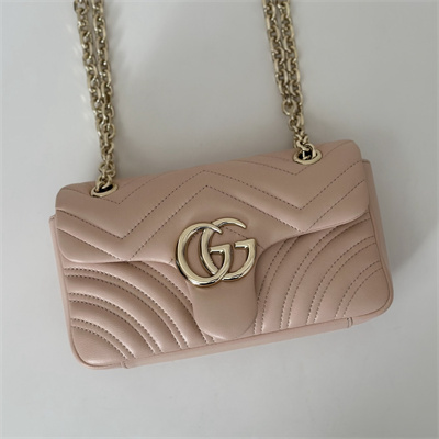 Gu.cci GG Marmont Small shoulder bag matelassé chevron lambskin leather Lt Gold toned hardware Pink Beige 837280