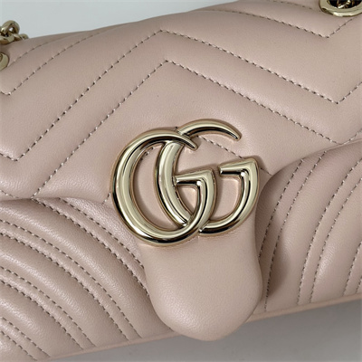 Gu.cci GG Marmont Small shoulder bag matelassé chevron lambskin leather Lt Gold toned hardware Pink Beige 837280