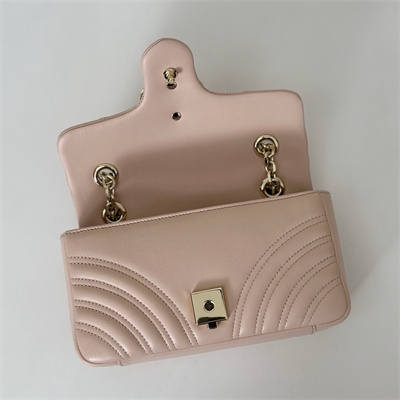 Gu.cci GG Marmont Small shoulder bag matelassé chevron lambskin leather Lt Gold toned hardware Pink Beige 837280