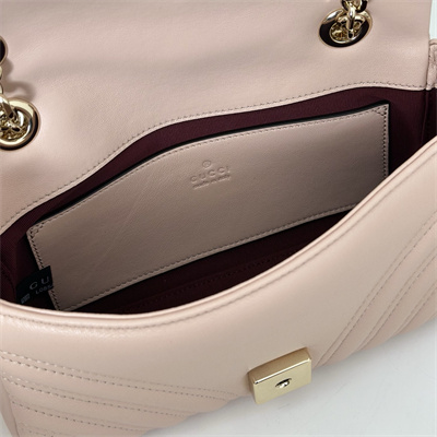 Gu.cci GG Marmont Small shoulder bag matelassé chevron lambskin leather Lt Gold toned hardware Pink Beige 837280