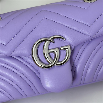 Gu.cci GG Marmont Small shoulder bag matelassé chevron lambskin leather Silver toned hardware Lilac 837280