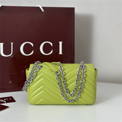 Gu.cci GG Marmont Small shoulder bag matelassé chevron lambskin leather Silver toned hardware Bright Green 837280