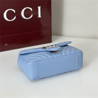 Gu.cci GG Marmont Small shoulder bag matelassé chevron lambskin leather Silver toned hardware Lt Blue 837280