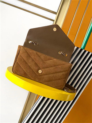 Y.S.L LOULOU Small in MATELASSÉ Suede Gold Tone Metal Brown Color