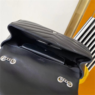 Y.S.L LOULOU Medium in MATELASSÉ lambskin Silver Tone Metal Black Color