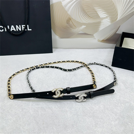 Ch*el belts in lambskin 15mm in black gold/silver hardware