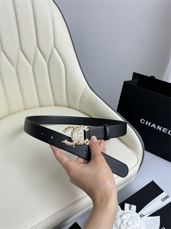 Ch*el belts in calfskin 30mm in black gold/silver hardware