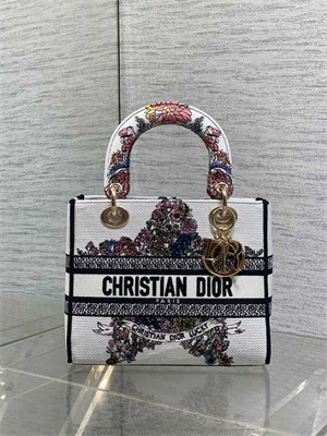 CD Medium Lady D-Lite Bag Embroidery White Multicolors