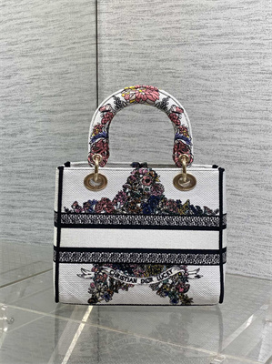 CD Medium Lady D-Lite Bag Embroidery White Multicolors