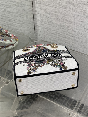CD Medium Lady D-Lite Bag Embroidery White Multicolors