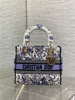 CD Medium Lady D-Lite Bag Embroidery White/Purple Multicolors