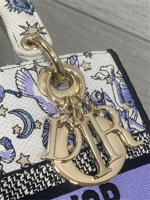CD Medium Lady D-Lite Bag Embroidery White/Purple Multicolors