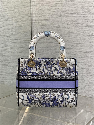 CD Medium Lady D-Lite Bag Embroidery White/Purple Multicolors