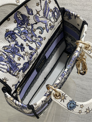 CD Medium Lady D-Lite Bag Embroidery White/Purple Multicolors