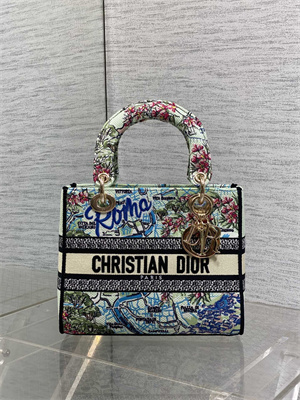 CD Medium Lady D-Lite Bag Embroidery Lt Green Multicolors