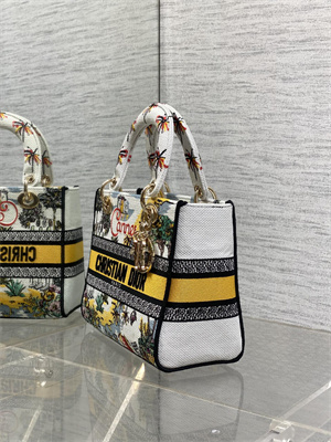 CD Medium Lady D-Lite Bag Embroidery White/Yellow Multicolors