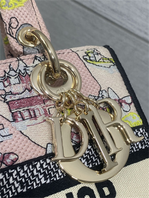 CD Medium Lady D-Lite Bag Embroidery Pink Multicolors