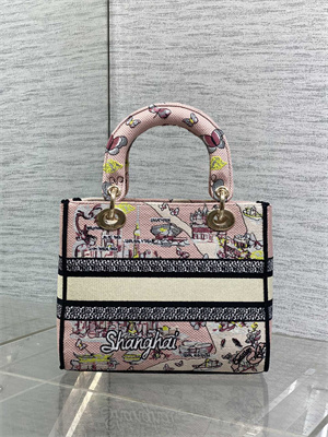 CD Medium Lady D-Lite Bag Embroidery Pink Multicolors