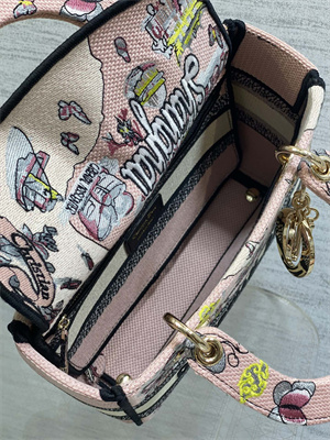CD Medium Lady D-Lite Bag Embroidery Pink Multicolors