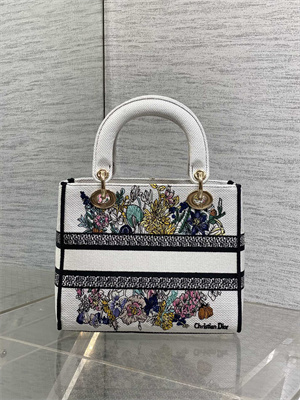 CD Medium Lady D-Lite Bag Embroidery White Multicolors