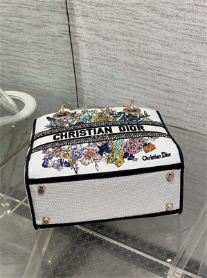 CD Medium Lady D-Lite Bag Embroidery White Multicolors