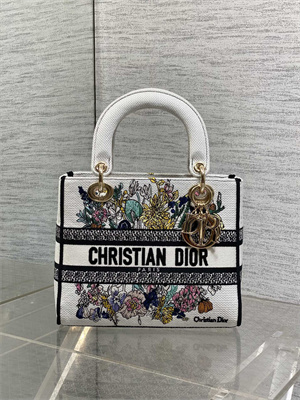 CD Medium Lady D-Lite Bag Embroidery White Multicolors