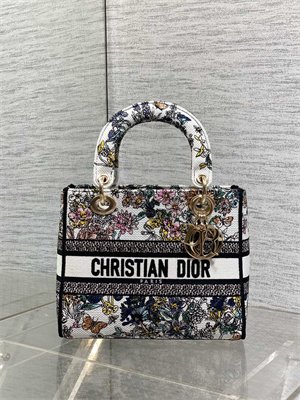 CD Medium Lady D-Lite Bag Embroidery White Multicolors