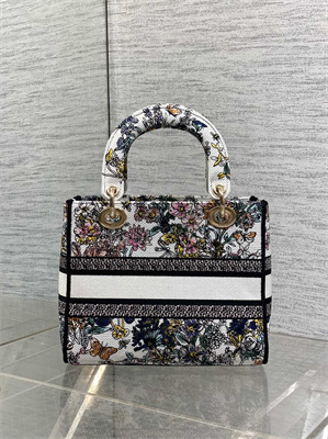 CD Medium Lady D-Lite Bag Embroidery White Multicolors