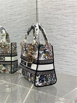 CD Medium Lady D-Lite Bag Embroidery White Multicolors