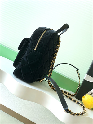 Ch*el backpack velvet and calfskin gold tone metal black as5793