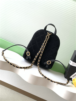 Ch*el backpack velvet and calfskin gold tone metal black as5793