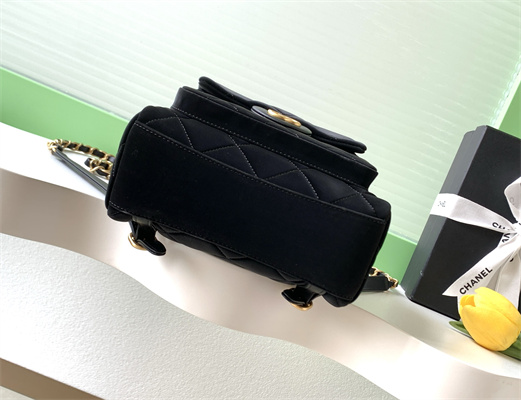 Ch*el backpack velvet and calfskin gold tone metal black as5793