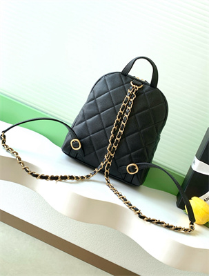 Ch*el backpack grained calfskin gold tone metal black as5793