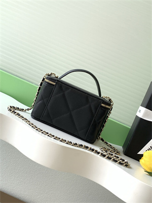 Ch*el long vanity with chain grained calfskin & gold-tone metal black ap4933