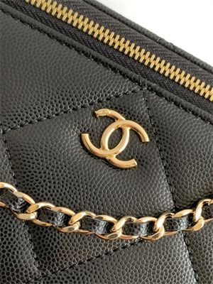 Ch*el long vanity with chain grained calfskin & gold-tone metal black ap4933