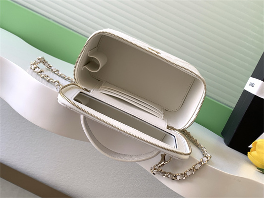 Ch*el long vanity with chain grained calfskin & gold-tone metal white ap4933