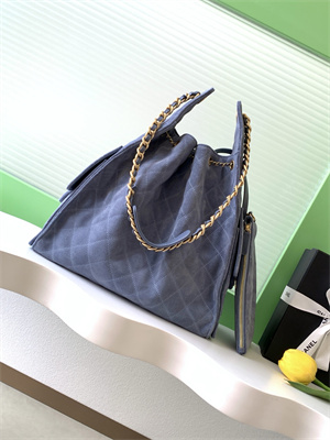 Ch*el 25 medium handbag suede gold tone metal blue as5311