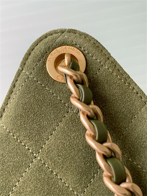 Ch*el 25 medium handbag suede gold tone metal green as5311