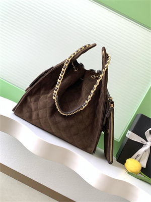 Ch*el 25 medium handbag suede gold tone metal coffee as5311