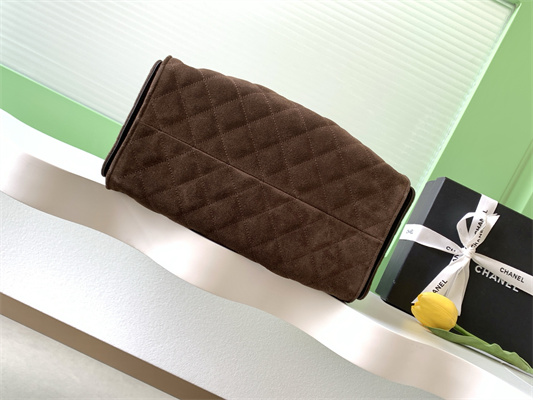 Ch*el 25 medium handbag suede gold tone metal coffee as5311