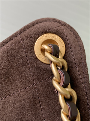 Ch*el 25 medium handbag suede gold tone metal coffee as5311