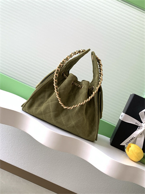 Ch*el 25 small handbag suede gold tone metal green as5293