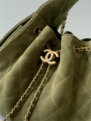 Ch*el 25 small handbag suede gold tone metal green as5293