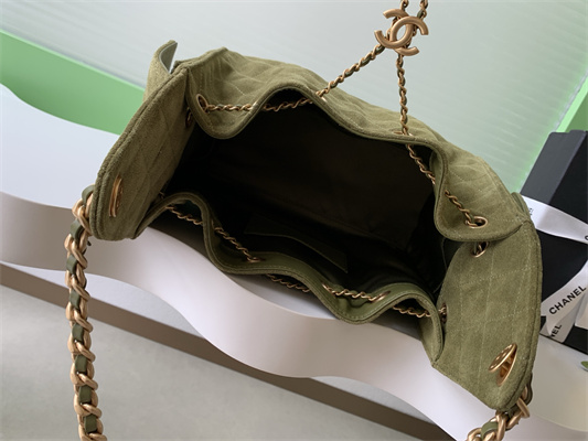 Ch*el 25 small handbag suede gold tone metal green as5293